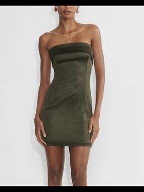 Aritzia TEN Strapless Olive Green Mini Dress